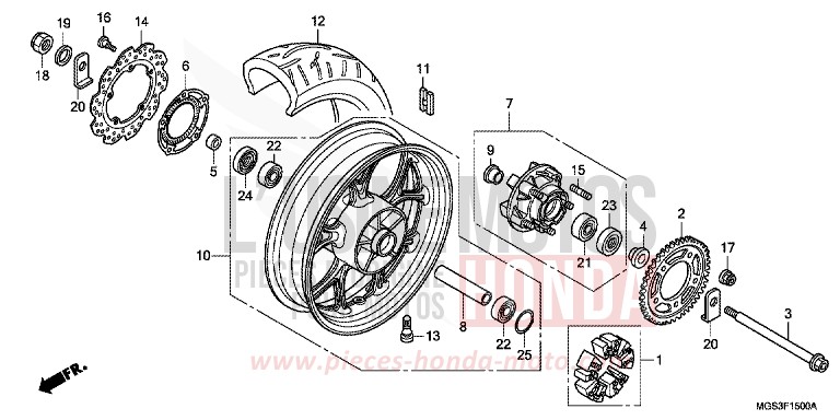 ROUE ARRIERE de NC700X Boîte Méca DARKNESS BLACK METALLIC (NH463) de 2013